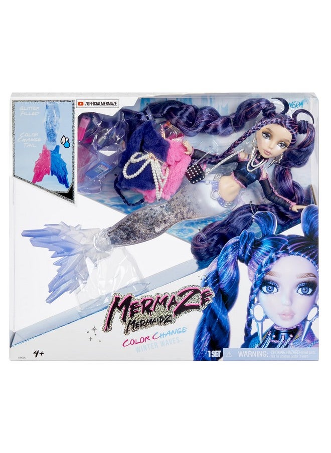Mermaze Mermaidz - دمية حورية البحر ™ Winter Waves Nera™ العصرية مع ذيل مملوء بزعنفة لامعة متغيرة اللون وإكسسوارات - Image 1