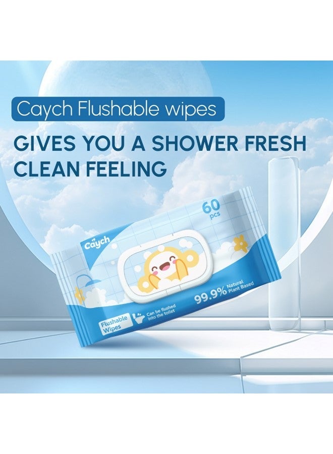 CAYCH 99.9% Plant-Based Flushable Wipes 60 Sheets, Biodegradable and Septic-Safe Toilet Tissue Wipes Eco Friendly, Alcohol Free, Gentle for Adults and Kids - Image 2