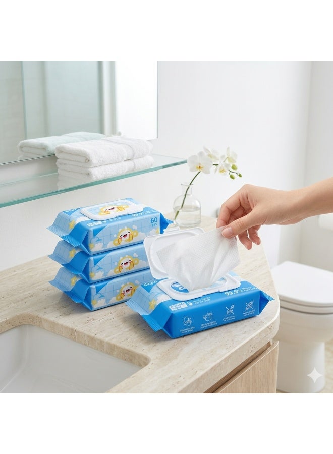 CAYCH 99.9% Plant-Based Flushable Wipes 60 Sheets, Biodegradable and Septic-Safe Toilet Tissue Wipes Eco Friendly, Alcohol Free, Gentle for Adults and Kids - Image 1