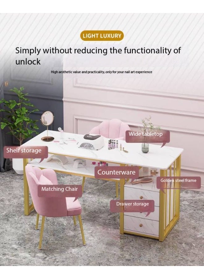  CityRiya-Long مانيكير طاولة مكتب الأظافر لتكنولوجيا الأظافر ، الرخام نسيج محطة عمل مقاومة للأسيتون مع أدراج التخزين / الخزانات الجانبية وراحة المعصم ، محطة صالون تجميل سطح المكتب 2-Tier للمنزل (YN128) - Image 4