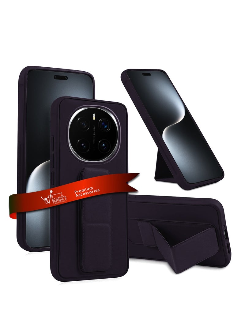 Wtech Honor Magic7 Pro 5G 2024 Hand Grip Foldable Magnetic Kickstand Wrist Strap Finger Grip With Built-In Iron Case Cover (MCGHSN) - Eggplant Purple - Image 1