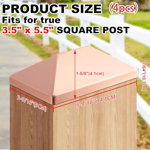 Blulu 4 Pcs 4x6 Actual 35x55 Solid Copper Pyramid Post Cap Fence Pyramid Decking Caps for TrueActual Metal Wood Cedar Fence Deck Corridors Mailbox Posts End Cover - Image 3