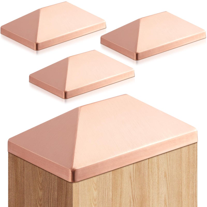 Blulu 4 Pcs 4x6 Actual 35x55 Solid Copper Pyramid Post Cap Fence Pyramid Decking Caps for TrueActual Metal Wood Cedar Fence Deck Corridors Mailbox Posts End Cover - Image 2
