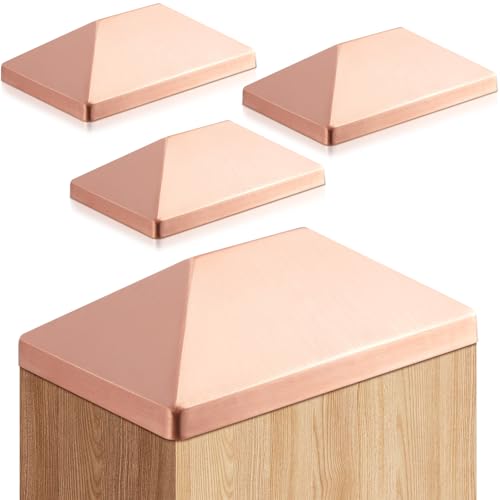 Blulu 4 Pcs 4x6 Actual 35x55 Solid Copper Pyramid Post Cap Fence Pyramid Decking Caps for TrueActual Metal Wood Cedar Fence Deck Corridors Mailbox Posts End Cover - Image 1