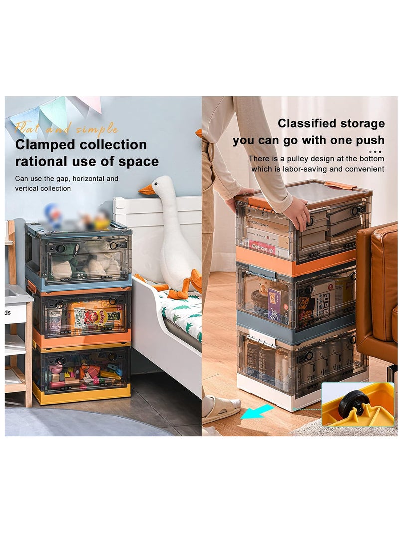 Arabest 2 Pack 40L Clear Folding Storage Boxes, Plastic Storage Bins with Wheels and Double Side Doors, Stackable Organization Cube Box for Home and Office Organization  - Image 5