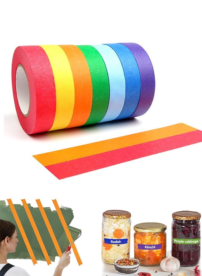Lemon Colored Masking Tape, 7 Different Color Rolls, 20mm x 13 m of Colorful Craft Tape, Art Supplies for Kids Colored Painters Tape, Labeling and Color-Coding (Seven-Color) - Image 1
