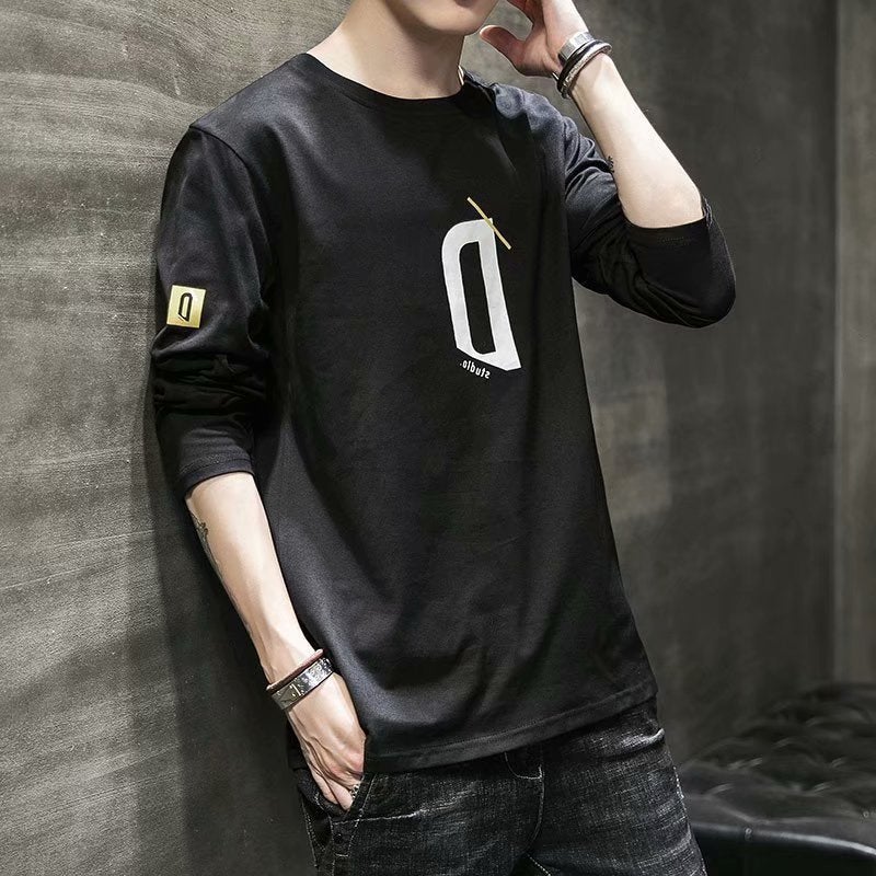 2020 Youth Fashion Casual Fashion Brand Long-Sleeved T-Shirt Breathable Letter Printed Bottoming Shirt Round Neck Men'S Top - Image 4