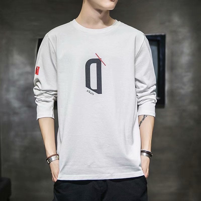 2020 Youth Fashion Casual Fashion Brand Long-Sleeved T-Shirt Breathable Letter Printed Bottoming Shirt Round Neck Men'S Top - Image 3