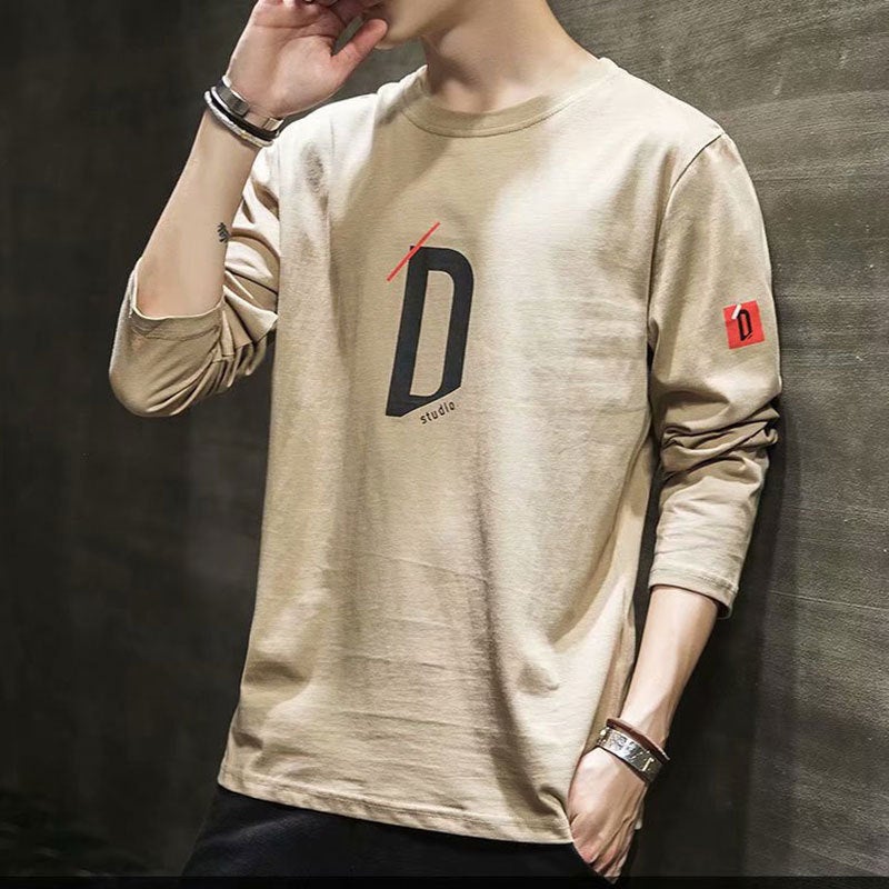 2020 Youth Fashion Casual Fashion Brand Long-Sleeved T-Shirt Breathable Letter Printed Bottoming Shirt Round Neck Men'S Top - Image 2
