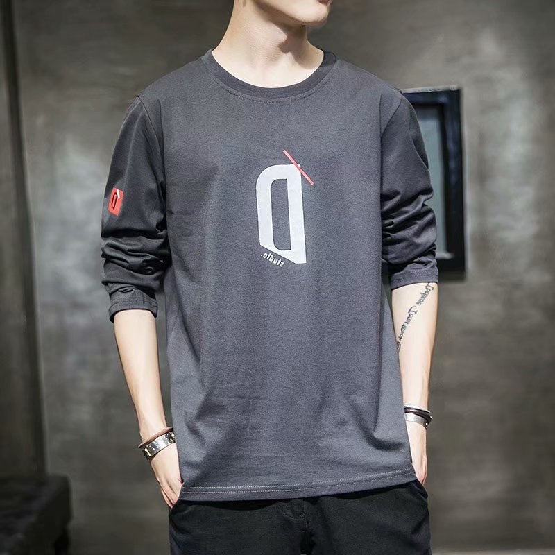2020 Youth Fashion Casual Fashion Brand Long-Sleeved T-Shirt Breathable Letter Printed Bottoming Shirt Round Neck Men'S Top - Image 5