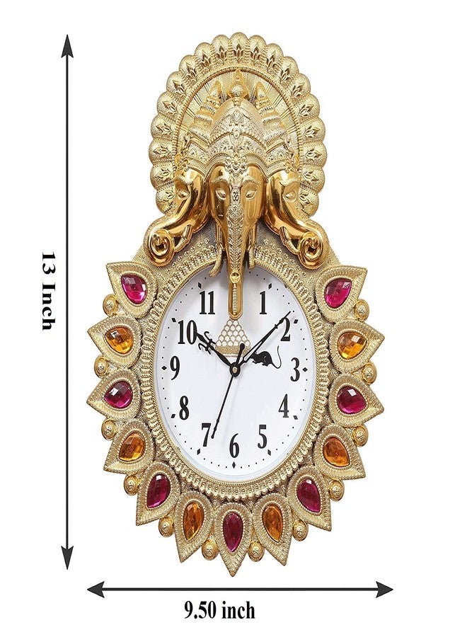 Webelkart Premium Plastic Designer Stones Ganesha Wall Clock for Home and Office Decor| Wall Clock for Living Room| Wall Clock for Bedroom (Gold) - Image 2