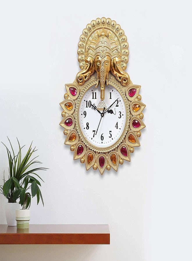 Webelkart Premium Plastic Designer Stones Ganesha Wall Clock for Home and Office Decor| Wall Clock for Living Room| Wall Clock for Bedroom (Gold) - Image 1