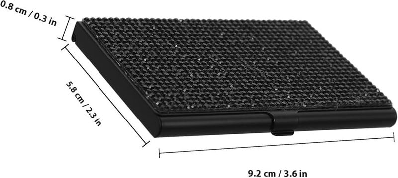 Black Rhinestone Metal Business Card Holder Portable Office Card Storage Box for Women - Image 2