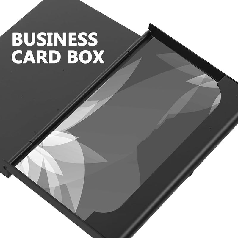Black Rhinestone Metal Business Card Holder Portable Office Card Storage Box for Women - Image 5
