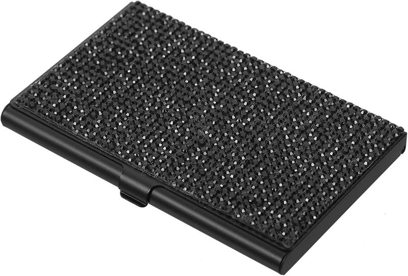 Black Rhinestone Metal Business Card Holder Portable Office Card Storage Box for Women - Image 1