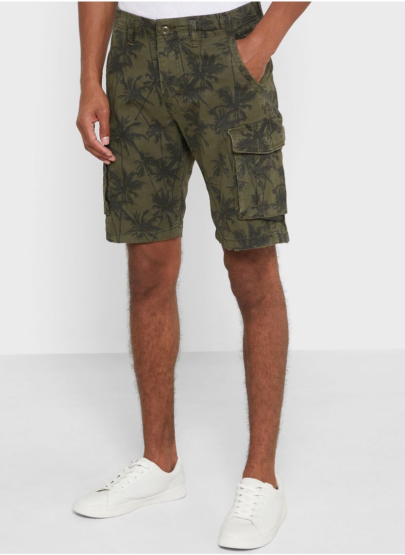 JACK & JONES - Palm Tree Print Cargo Shorts - Image 1