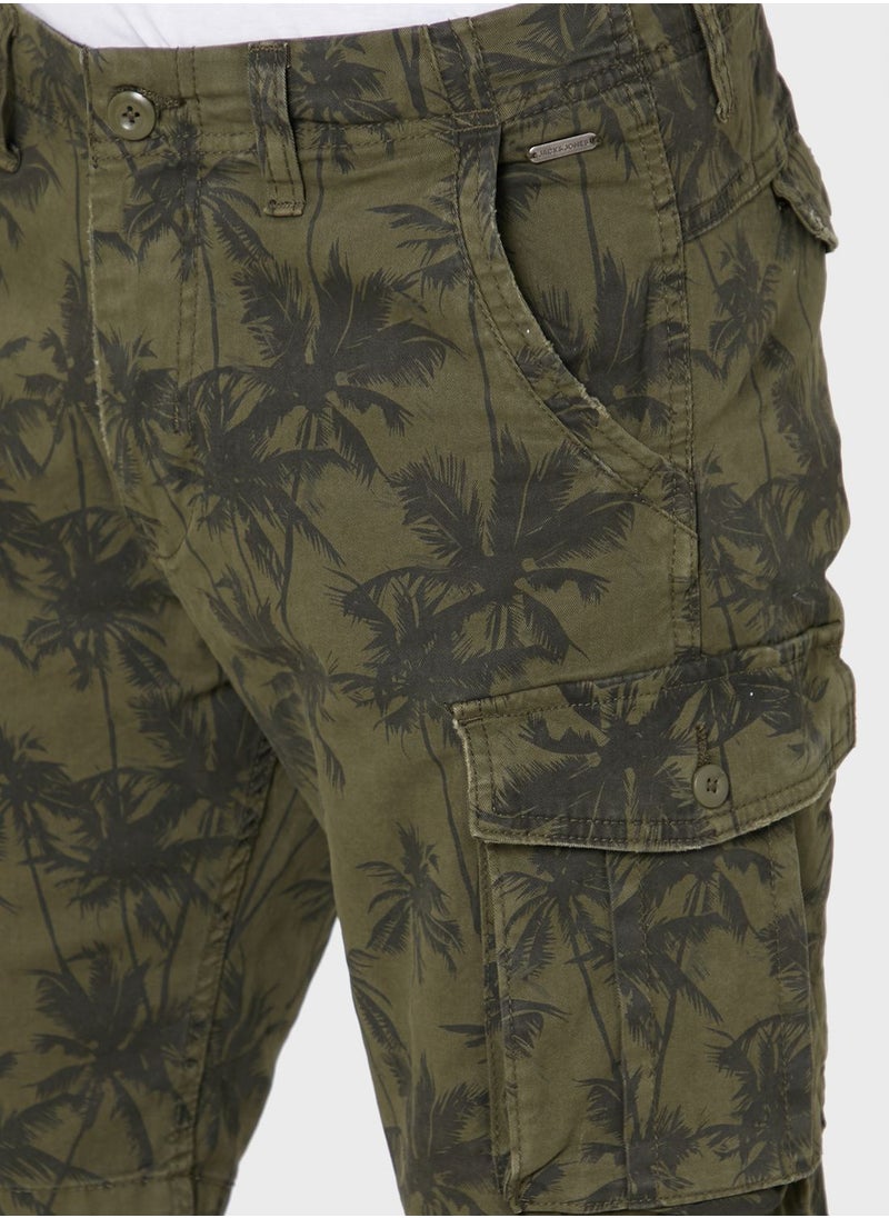 JACK & JONES - Palm Tree Print Cargo Shorts - Image 1