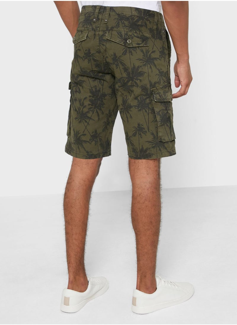 JACK & JONES - Palm Tree Print Cargo Shorts - Image 1