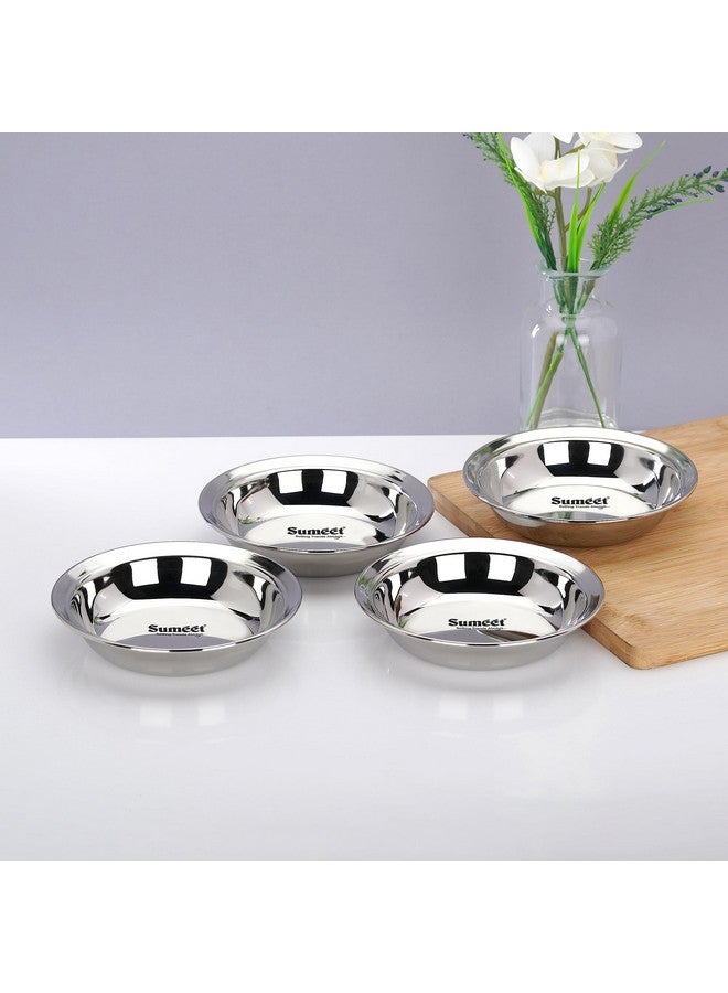 Sumeet Stainless Steel Heavy Gauge Multi Utility Serving Plates with Mirror Finish 16.5cm Dia - Set of 4pc, Silver - Image 1