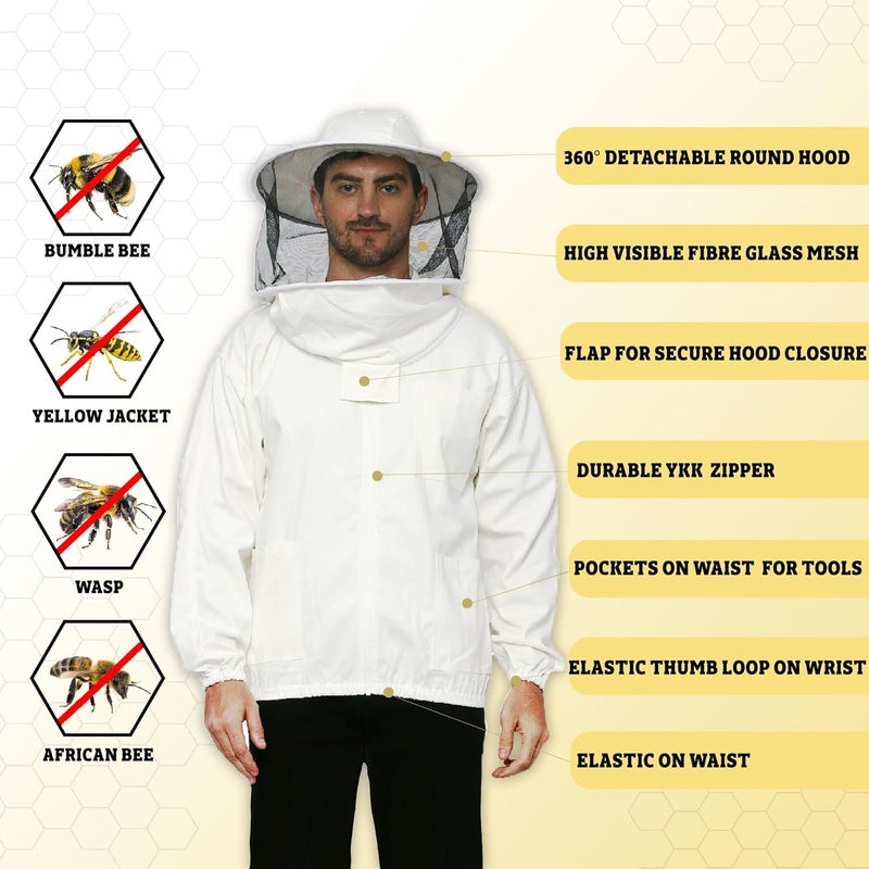 BEEATTIRE Bbeeattire Beekeeper Jacket with Round Hood – 100% Cotton – Sting Proof Bee Jackets Best beekeeping Jacket XL - Image 2