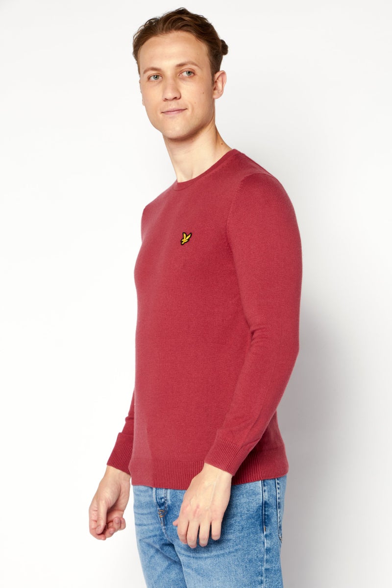Lyle & Scott سويت شيرت رجالي بأكمام طويلة وياقة دائرية بشعار مطرز، وردي كهربائي - Image 3