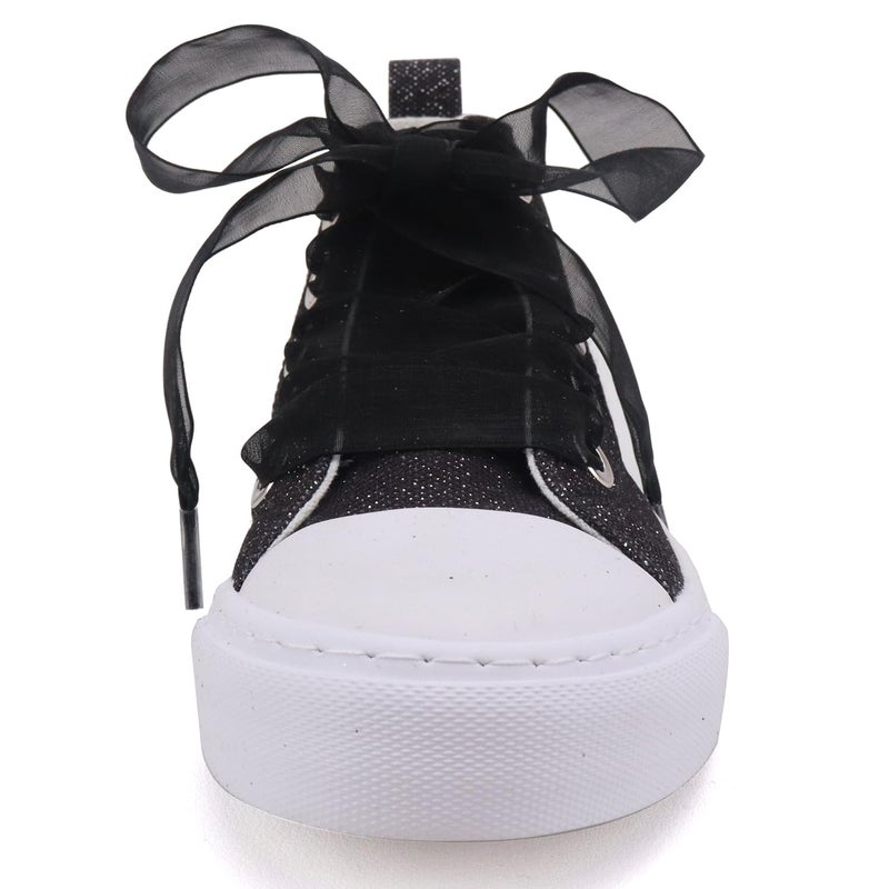 Toandon Toddler Girls Kids Sneakers Glitter Canvas Walking Shoes Sparkly High Top Child Lace Up Ribbon Lightweight flexiable Breathable School Party Non Slip Black Size 10 - Image 3