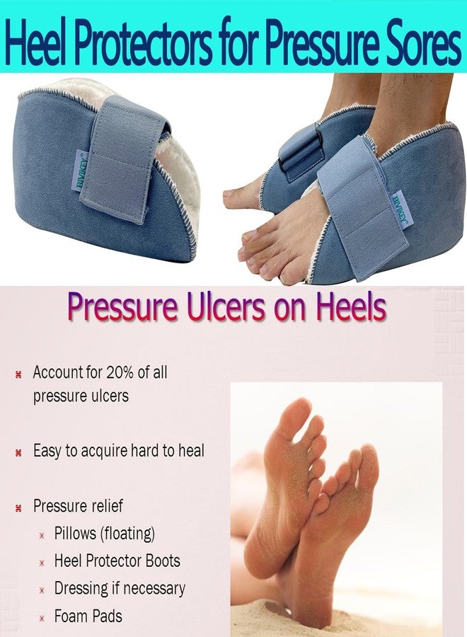 BIVIKEY 1 Piece Heel Protectors for Pressure Sores Pads Plush Soft Breathable Adjustable Easy Fixed | Prevention Pain Ulcer Promote Rehabilitation(W6-13 / M 5-13) Blue - Image 5