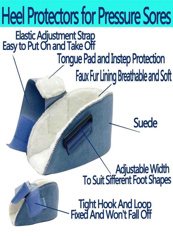 BIVIKEY 1 Piece Heel Protectors for Pressure Sores Pads Plush Soft Breathable Adjustable Easy Fixed | Prevention Pain Ulcer Promote Rehabilitation(W6-13 / M 5-13) Blue - Image 3