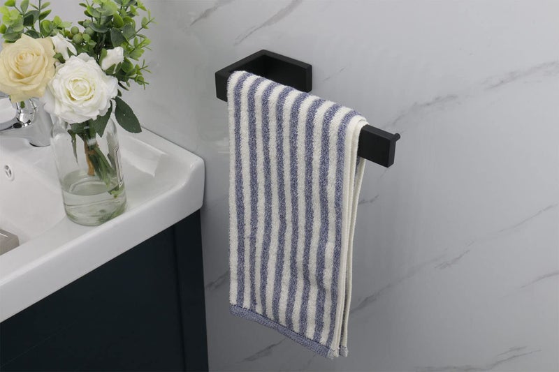 TocTen Hand Towel Holder/Towel Ring - 2Pack Thicken SUS304 Stainless Steel Bathroom Hand Towel Hanger, Heavy Duty Wall Mounted Towel Rack, Square Hand Towel Bar for Bathroom (Matte Black,2 Pcs 9 in) - Image 5