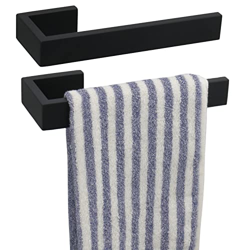 TocTen Hand Towel Holder/Towel Ring - 2Pack Thicken SUS304 Stainless Steel Bathroom Hand Towel Hanger, Heavy Duty Wall Mounted Towel Rack, Square Hand Towel Bar for Bathroom (Matte Black,2 Pcs 9 in) - Image 1