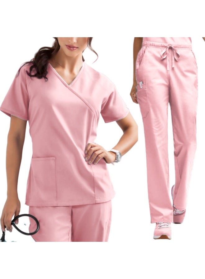 Loquat Womens Medical Scrubs Set Medical Uniform Set Pink - Image 1