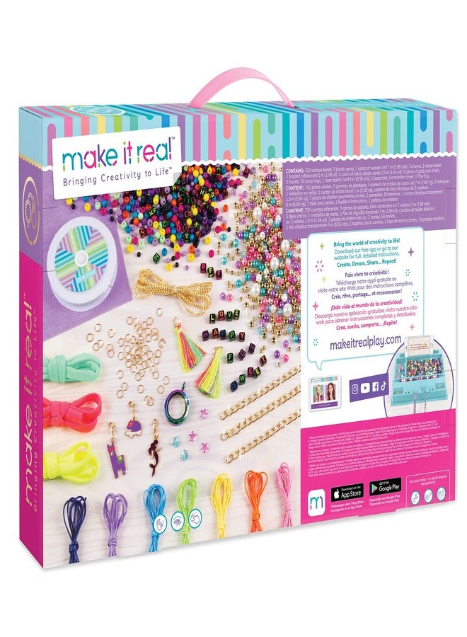 Make It Real Mega Jewelry Studio|Create 50 Pieces of Jewelry|872 Pcs of Beads,Gems,Waxed Cord,Charms,Metal Locket,Gold Curb Chain,Tassels,Jump Rings,Bead Mat|DIY Arts & Crafts, Girls 8+|Made in India - Image 2