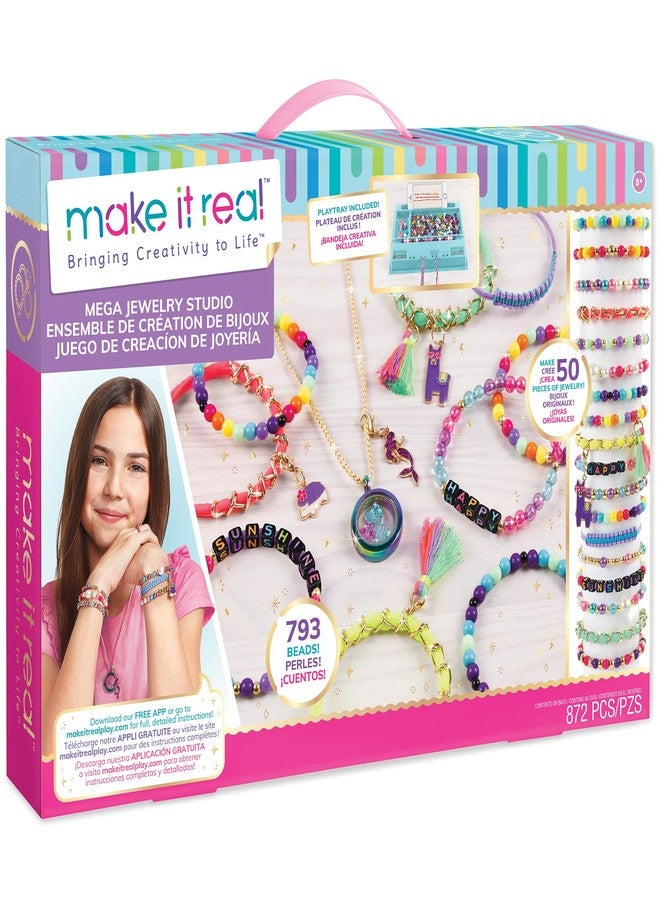 Make It Real Mega Jewelry Studio|Create 50 Pieces of Jewelry|872 Pcs of Beads,Gems,Waxed Cord,Charms,Metal Locket,Gold Curb Chain,Tassels,Jump Rings,Bead Mat|DIY Arts & Crafts, Girls 8+|Made in India - Image 1