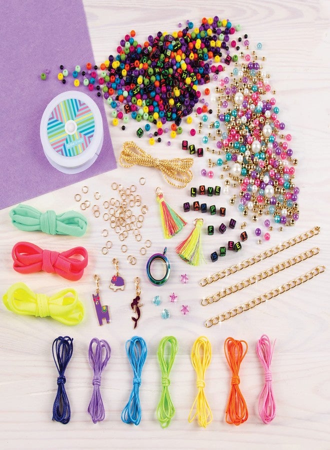 Make It Real Mega Jewelry Studio|Create 50 Pieces of Jewelry|872 Pcs of Beads,Gems,Waxed Cord,Charms,Metal Locket,Gold Curb Chain,Tassels,Jump Rings,Bead Mat|DIY Arts & Crafts, Girls 8+|Made in India - Image 3