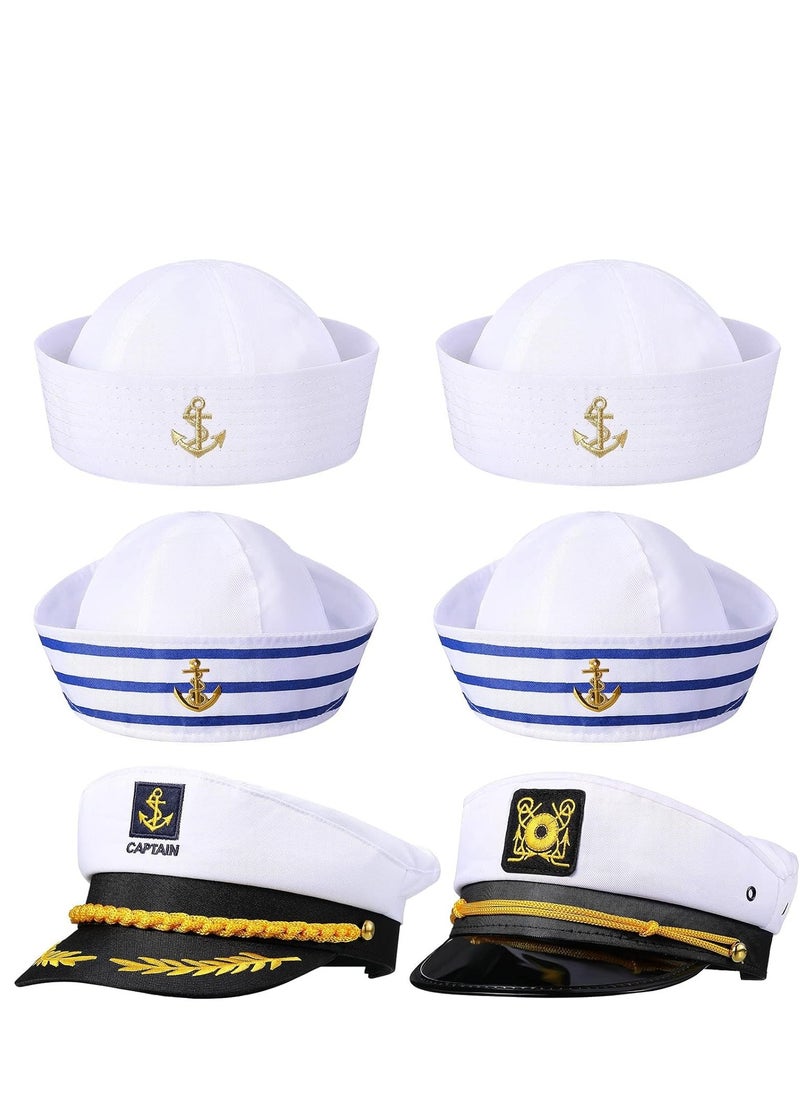 6 Pieces Yacht Captain Hat Sailor Ship Navy Boat White for Adult Men Women Captains Kid Costume Accessory Dressing Up Party  - Image 1
