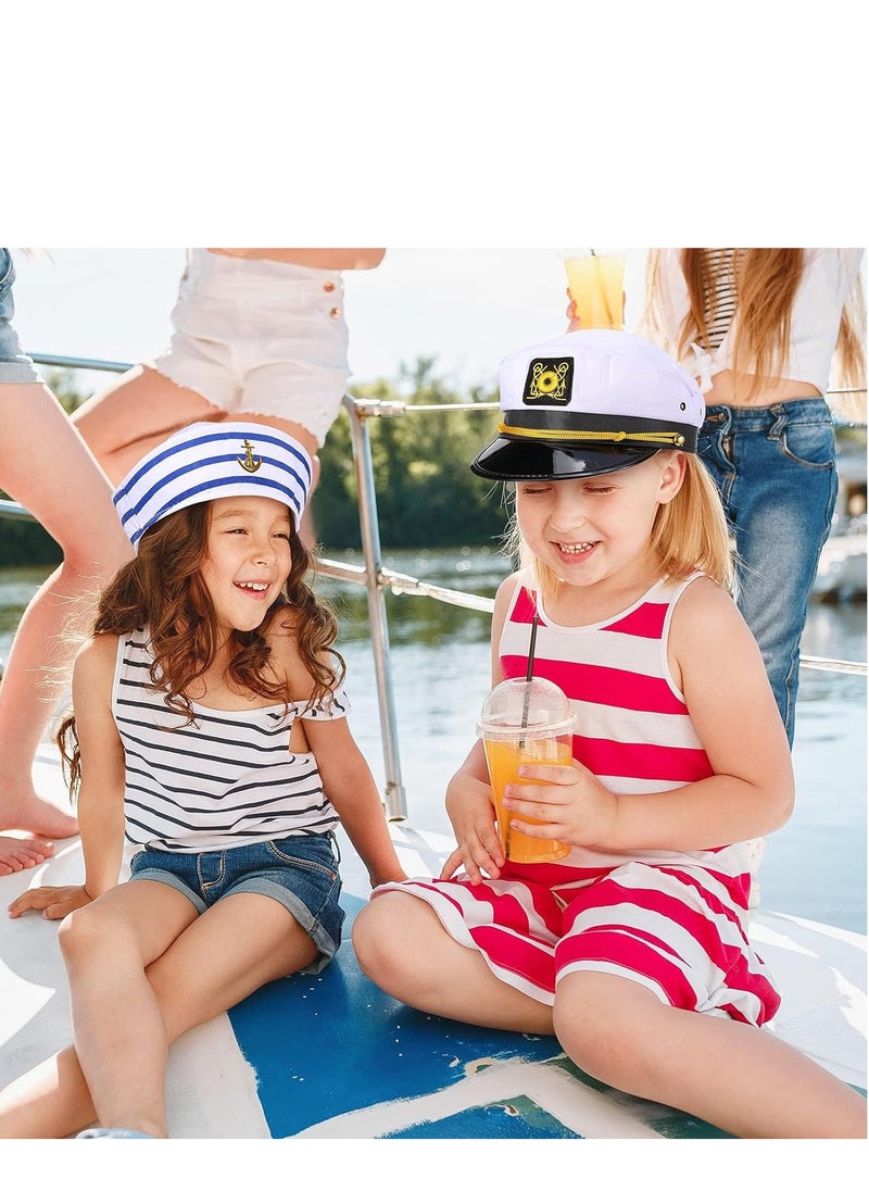 6 Pieces Yacht Captain Hat Sailor Ship Navy Boat White for Adult Men Women Captains Kid Costume Accessory Dressing Up Party  - Image 3