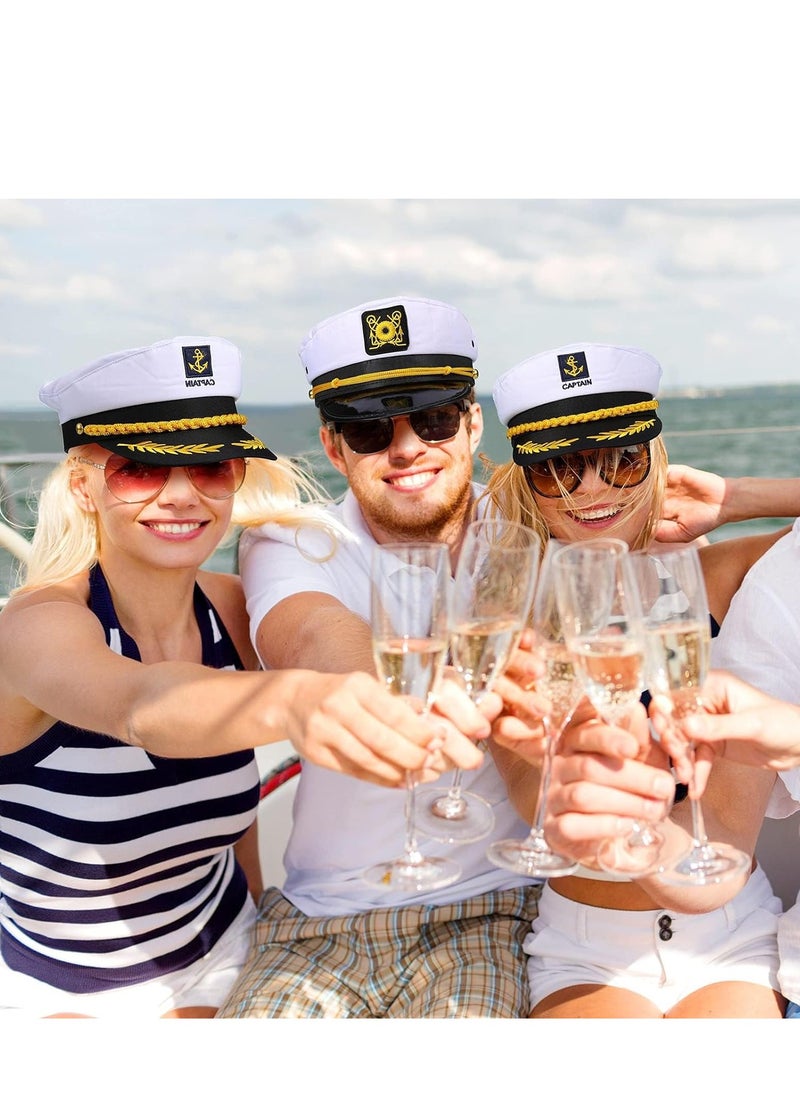 6 Pieces Yacht Captain Hat Sailor Ship Navy Boat White for Adult Men Women Captains Kid Costume Accessory Dressing Up Party  - Image 2