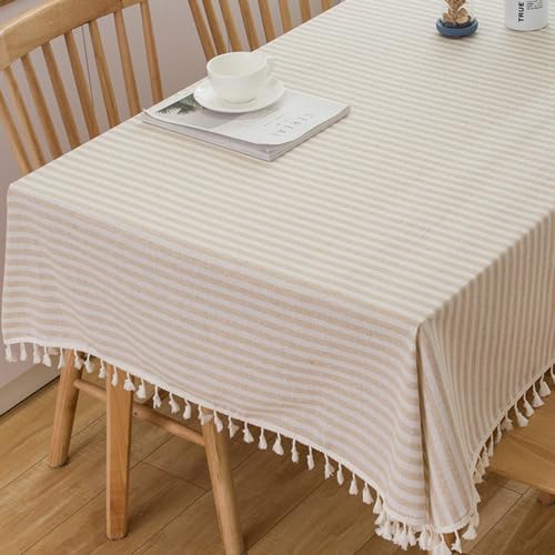 TruDelve Rectangle Tablecloths Beige Striped Tablecloth 102 Inch Long Boho Fabric Cloth Tablecloths for Rectangle Tables Beige102x55Rectangular