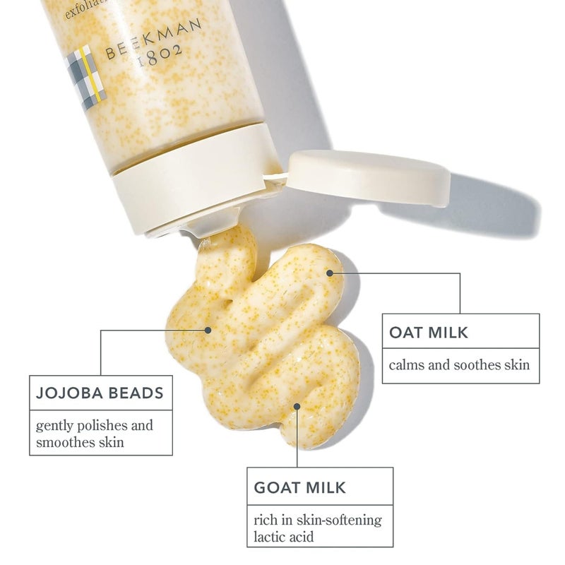 Beekman 1802 Oat + Goat Milk Exfoliating Face Scrub - Gentle Cleansing With Jojoba Bead Facial Exfoliator - Travel Friendly Sensitive Skin Face Cleanser - Fragrance Free - Image 2