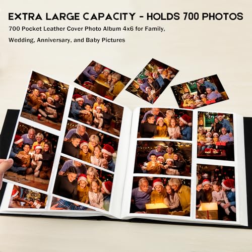 Aevdor Photo Album 4x6 700 Pockets, Leather Cover Extra Large Capacity Family Wedding Anniversary Baby Picture Albums, Acid-free Pages 4x6 Photo Album Holds 700 Horizontal and Vertical Photos (Black) - Image 2