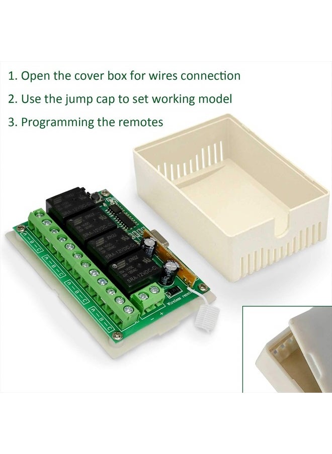 Aubric - 12V Relay Remote Switch Wireless RF Remote Control Switch 4 Channel Relay Module 433Mhz Transmitter Receiver Kit Universal Remote Controller for Lights Ceiling Fan Garage Door Opener Gate Car & More - Image 1