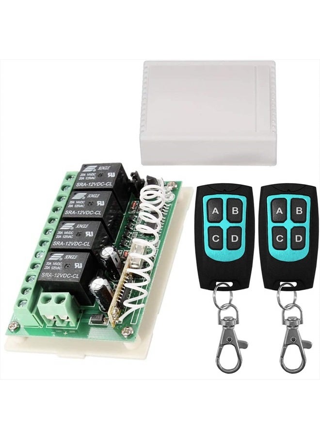 Aubric - 12V Relay Remote Switch Wireless RF Remote Control Switch 4 Channel Relay Module 433Mhz Transmitter Receiver Kit Universal Remote Controller for Lights Ceiling Fan Garage Door Opener Gate Car & More - Image 1
