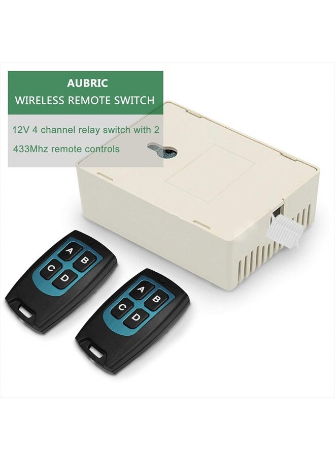 Aubric - 12V Relay Remote Switch Wireless RF Remote Control Switch 4 Channel Relay Module 433Mhz Transmitter Receiver Kit Universal Remote Controller for Lights Ceiling Fan Garage Door Opener Gate Car & More - Image 1