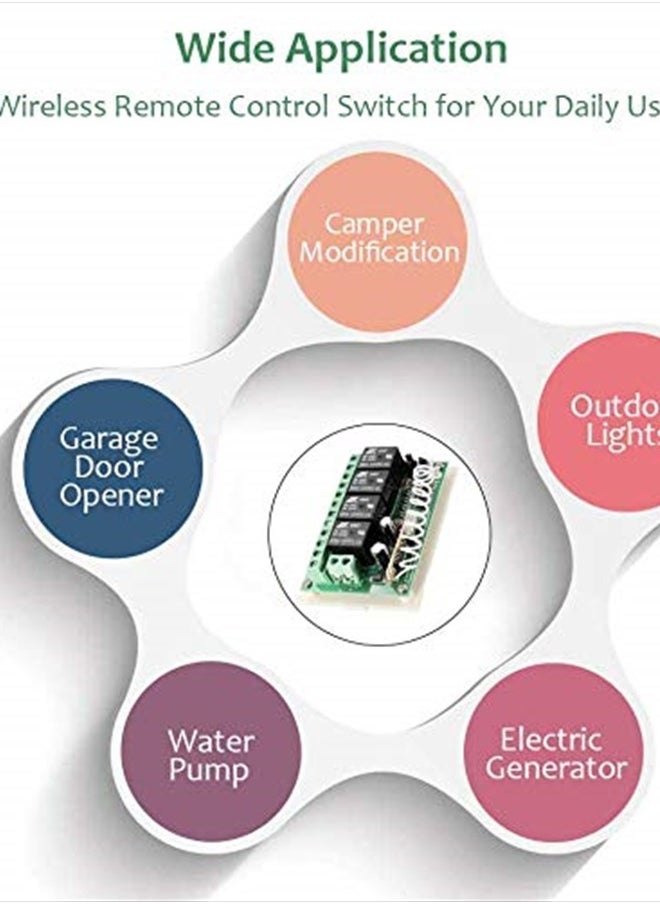 Aubric - 12V Relay Remote Switch Wireless RF Remote Control Switch 4 Channel Relay Module 433Mhz Transmitter Receiver Kit Universal Remote Controller for Lights Ceiling Fan Garage Door Opener Gate Car & More - Image 1