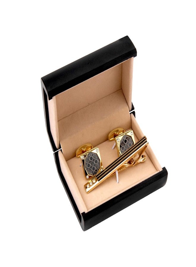 Wynameleri Classic Enamel Cufflinks and Tie Pin Tie Clip Set Gold for Men in Gift Box - Image 5