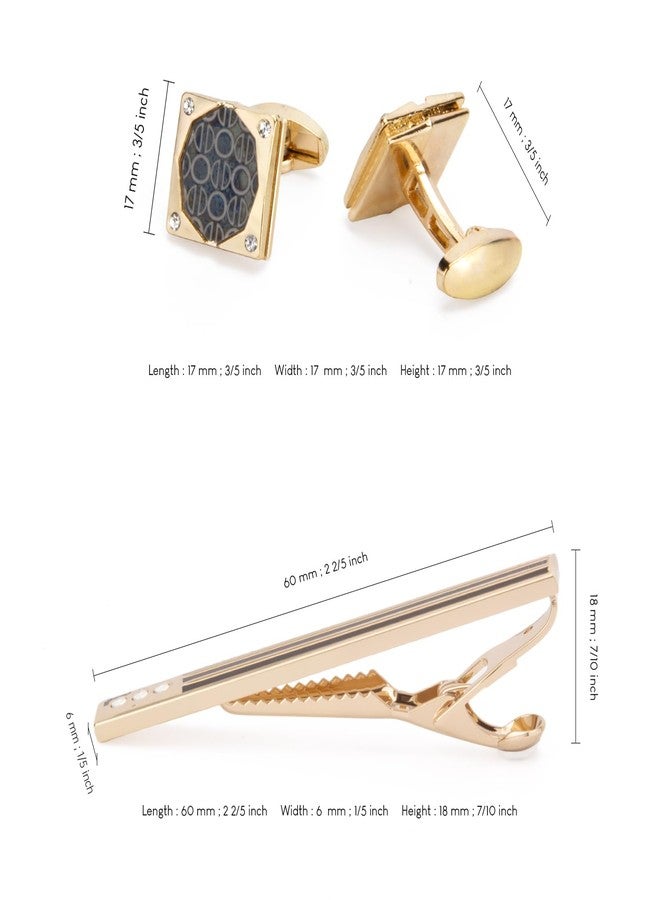 Wynameleri Classic Enamel Cufflinks and Tie Pin Tie Clip Set Gold for Men in Gift Box - Image 2