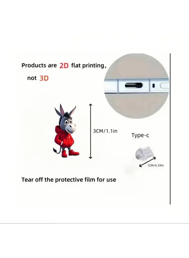 1 Acrylic Type C Phone Dust Plug 2D Cute Donkey Charging Port Protector For Smartphones Phone Maintenance Gadget Care Fun Accessory Snug Fit Durable Port Cover - Image 3