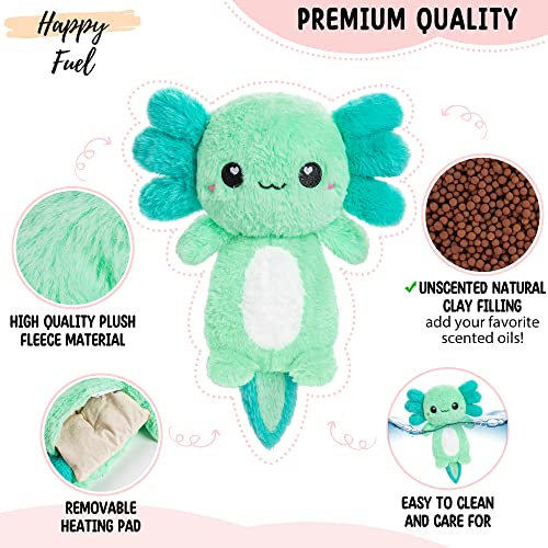 Happy Fuel Axolotl Microwavable Unscented Heating Pad for Women and Kids- Cute Soft Cozy Pillow Plush Heatable Warm Stuffed Animals - Kawaii Hot and Cold Plushie Food Toy - Axolotl Gifts for Girls and Boys Mint - Image 3