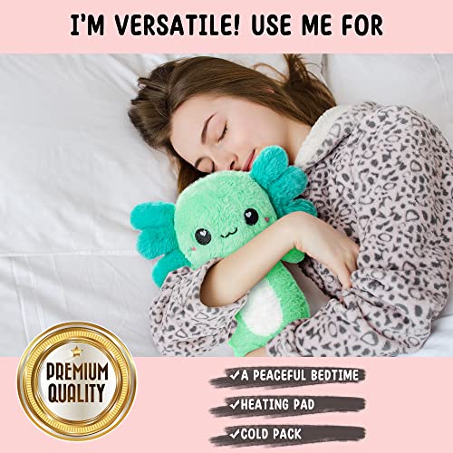 Happy Fuel Axolotl Microwavable Unscented Heating Pad for Women and Kids- Cute Soft Cozy Pillow Plush Heatable Warm Stuffed Animals - Kawaii Hot and Cold Plushie Food Toy - Axolotl Gifts for Girls and Boys Mint - Image 4