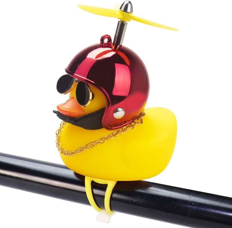 wonuu Rubber Duck Toy Car Ornaments Yellow Duck Car Dashboard Decorations Squeeze Duck Bicycle Horns with Propeller Helmet - Image 1